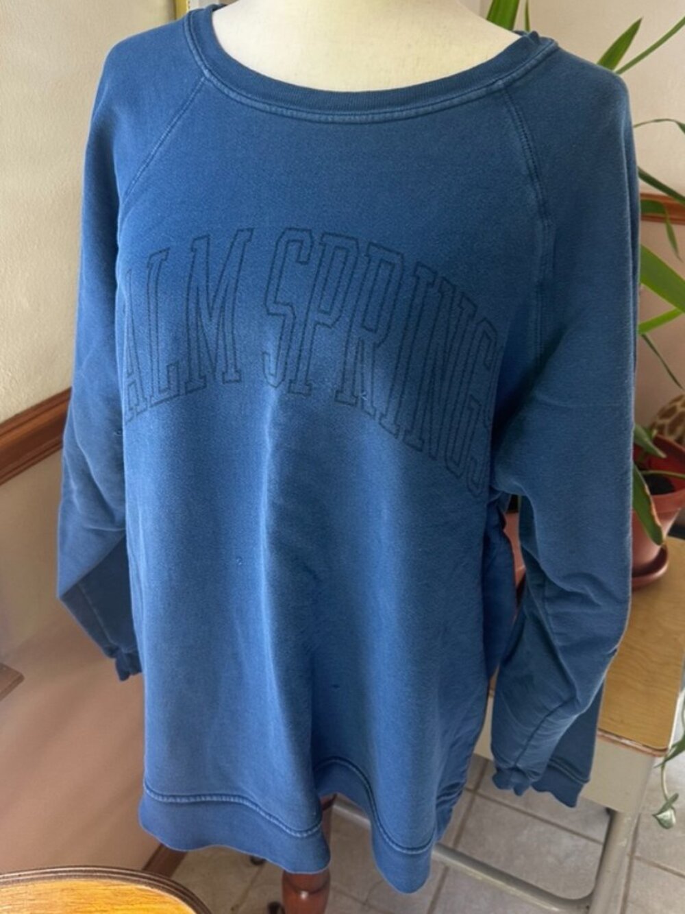 Retrobrand Palm Springs Vintage Style Blue Sweatshirt, Large